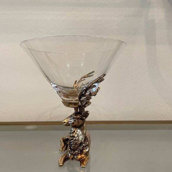 Gold Stag Reindeer Martini Glasses 7.5oz Set of 2 Christmas Holiday Barware New - Picture 8 of 15
